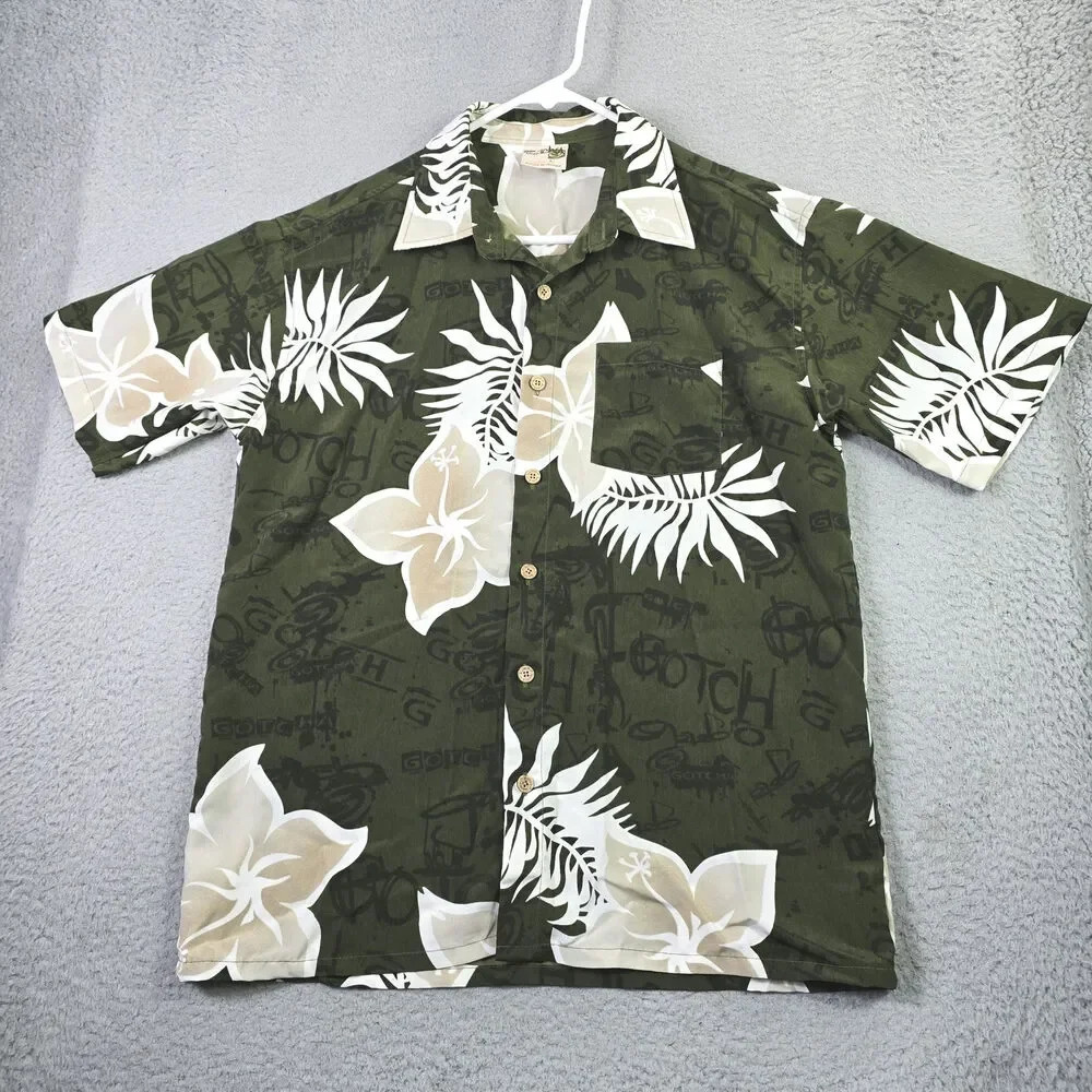 Gotcha Hawaiian Button Front Shirt Men L (Medium) Green Tropical Surf Skater‎